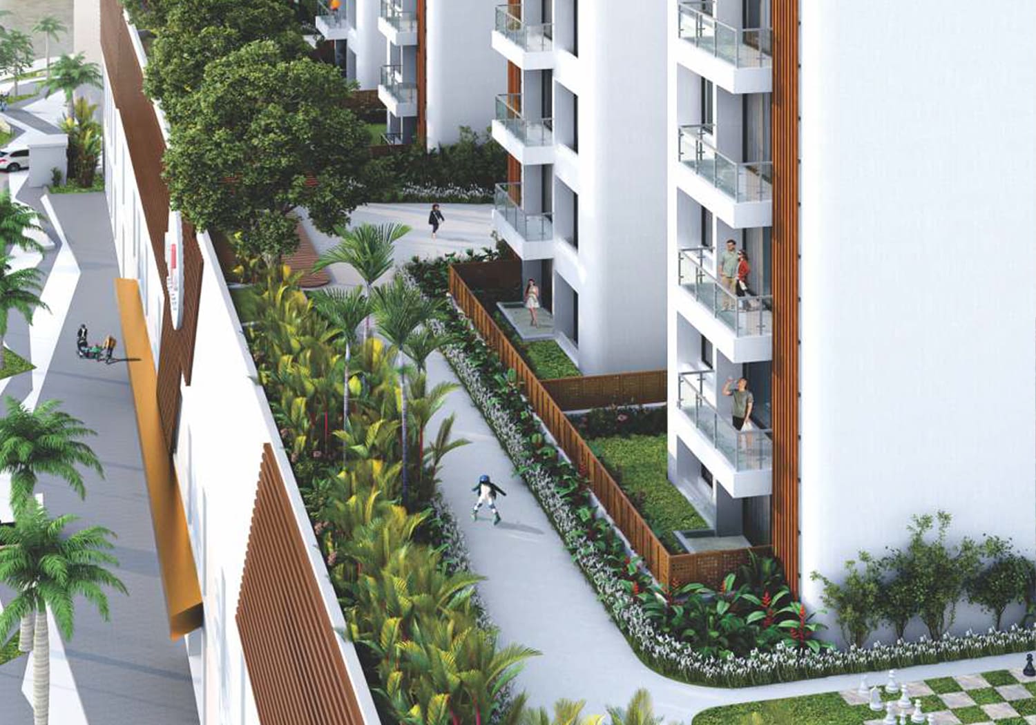Exterior view of Duville Riverdale Grand &mdash; photo gallery, images, brochure, amenities, cost sheet, price breakup, availability details, RERA number, RERA certificate, possession date, layout plan, logo, floor plan, master plan, and location map showcasing project highlights and features.